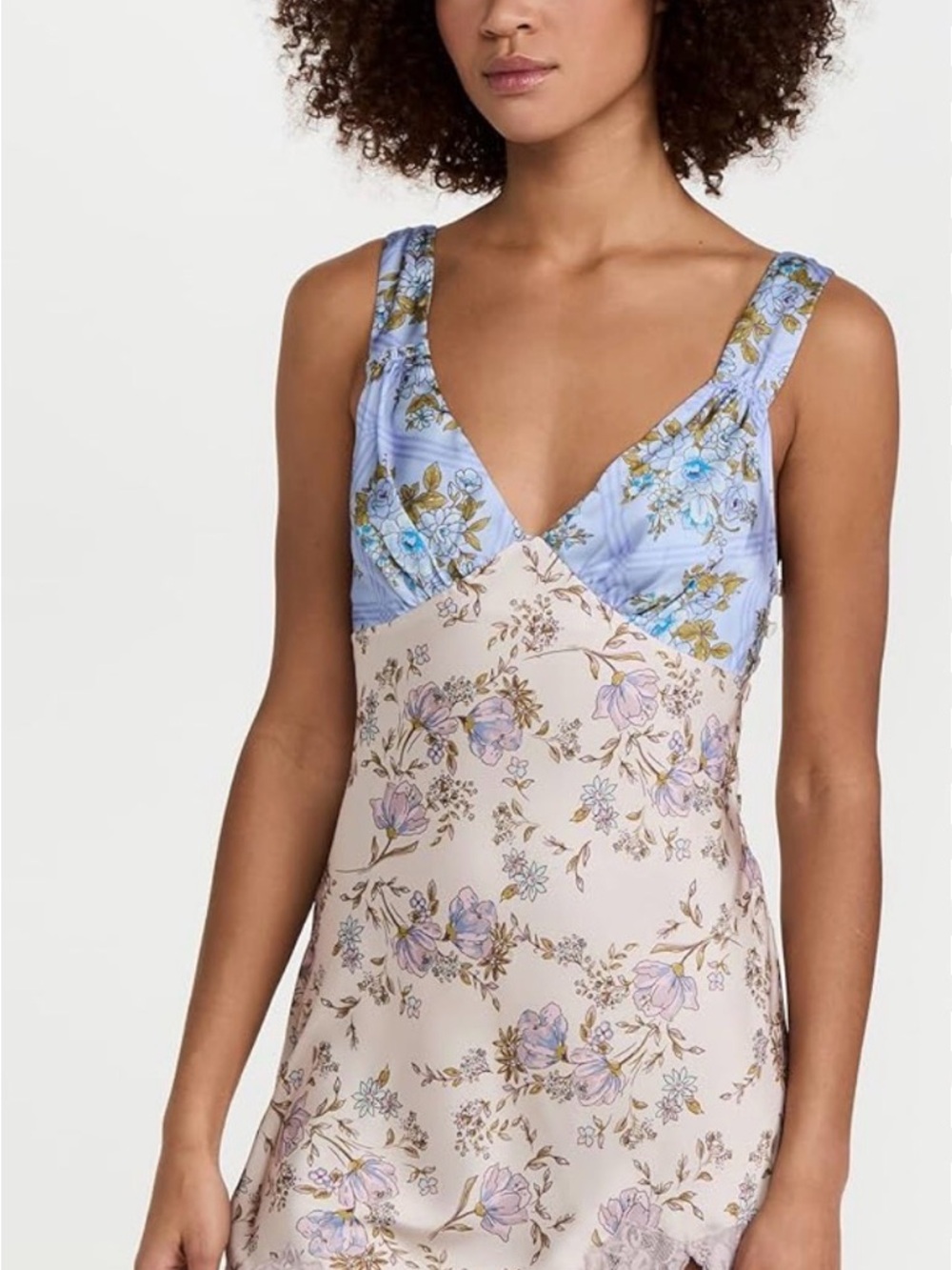 Free People American Rose Floral Two-Tone Slip Dress in Blue and Cream